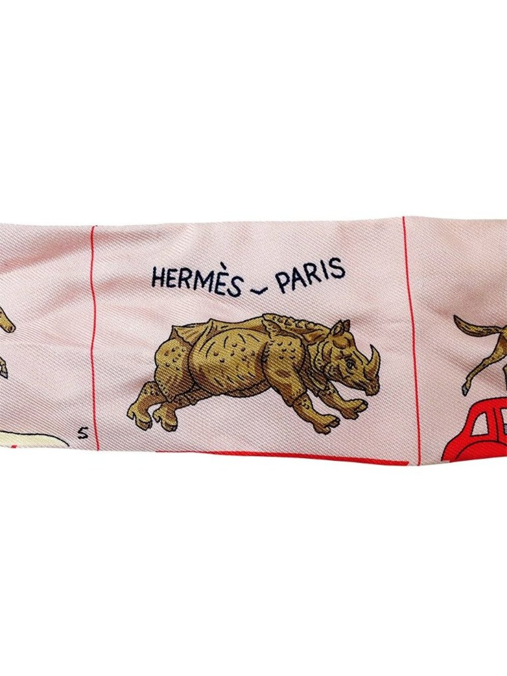 Hermes Scarf Twilly Silk Pink Horse Car - Picture 4 of 9
